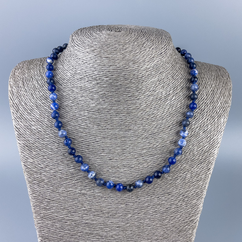 Sodalite Natural Stone Necklace, Smooth Beads Diameter 6.5mm+, Length 48cm +