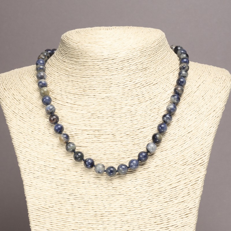 Necklace made of natural sodalite, smooth beads, 8 mm diameter, length 45 cm