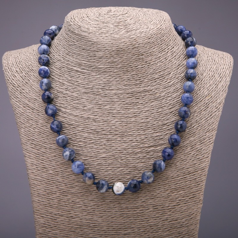 Sodalite Natural Stone Necklace, Faceted Round Beads, 10 mm diameter (+/-), 48 cm length