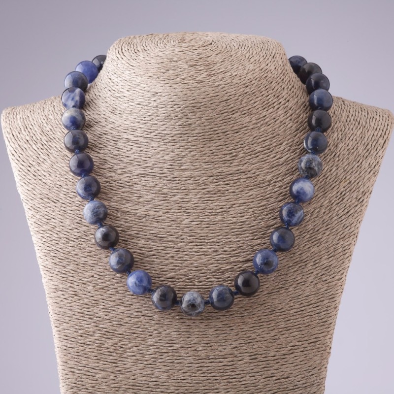 Sodalite Bead Necklace Smooth Round Beads 48cm Length 12mm Diameter
