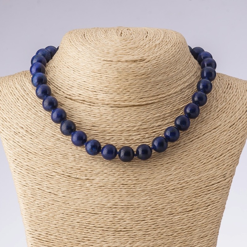 Necklace of natural Lapis Lazuli smooth round beads, length 42 cm, diameter 12 mm