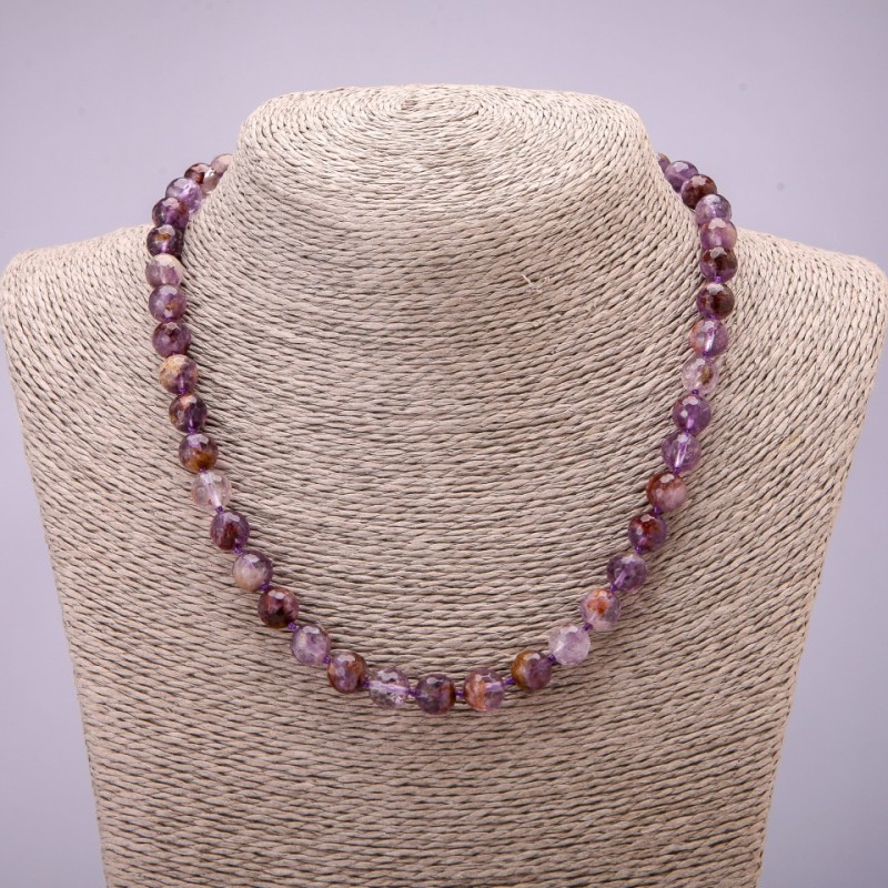 Amethyst with Garnet Beaded Round Beads Necklace, diameter 8(±)mm, length 45cm