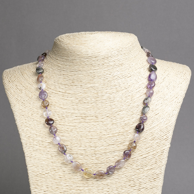 Amethyst Necklace Bead Necklace with Faceted Natural Stone, 8x10 mm, 45 cm+ length