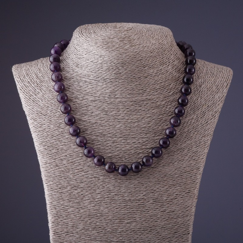 Amethyst Stone Necklace Purple Bead, 10mm Diameter, 45cm Length