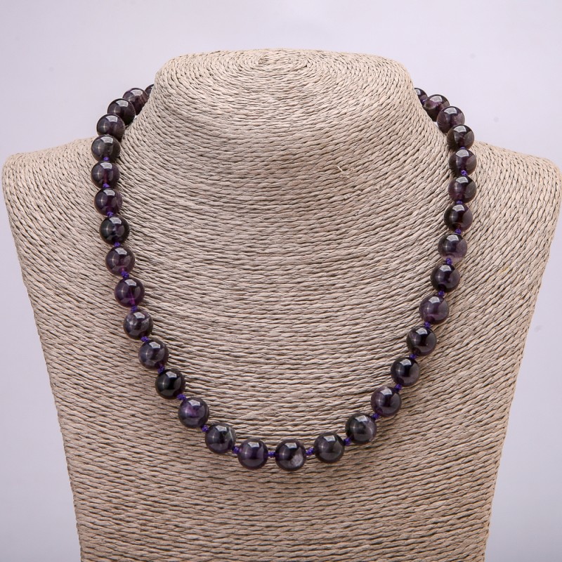 Amethyst Natural Stone Necklace, smooth beads, 10mm diameter, 45 cm length +