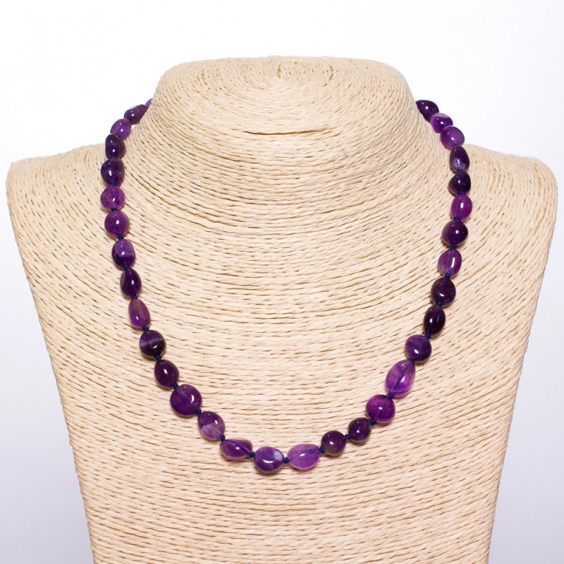 Amethyst Natural Stone Necklace "Rough-cut assorted", diameter 8-10mm, length 45cm
