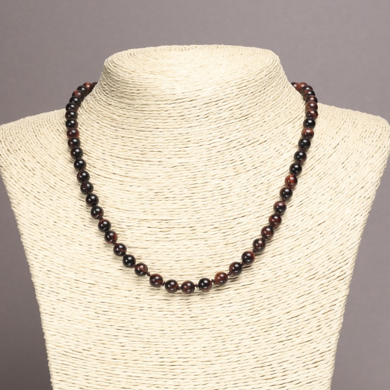 Necklace made of natural stone Bull's Eye smooth ball, diameter 6(±)mm, length 45cm+