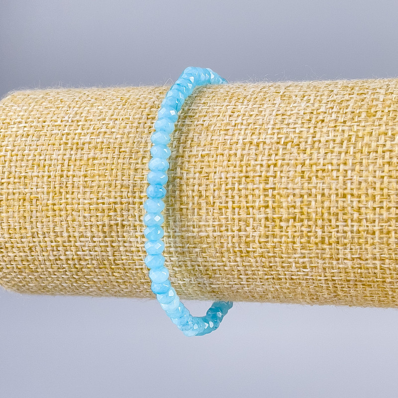 Bracelet Aquamarine (artificial) faceted rondelle, diameter 4x3mm, length 18cm (stretch)