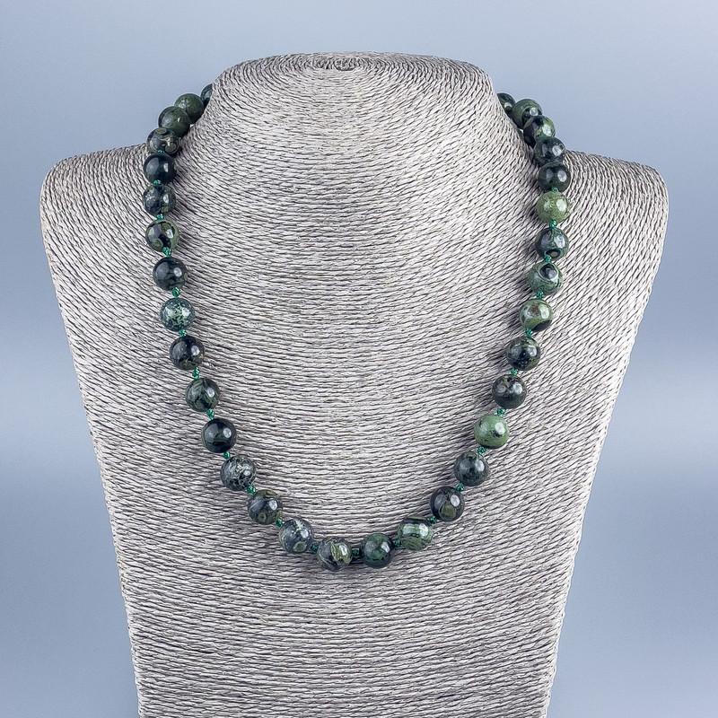 Oval Ocean Jasper Bead Necklace with Smooth Round Beads, 10.5 mm diameter, 50 cm length