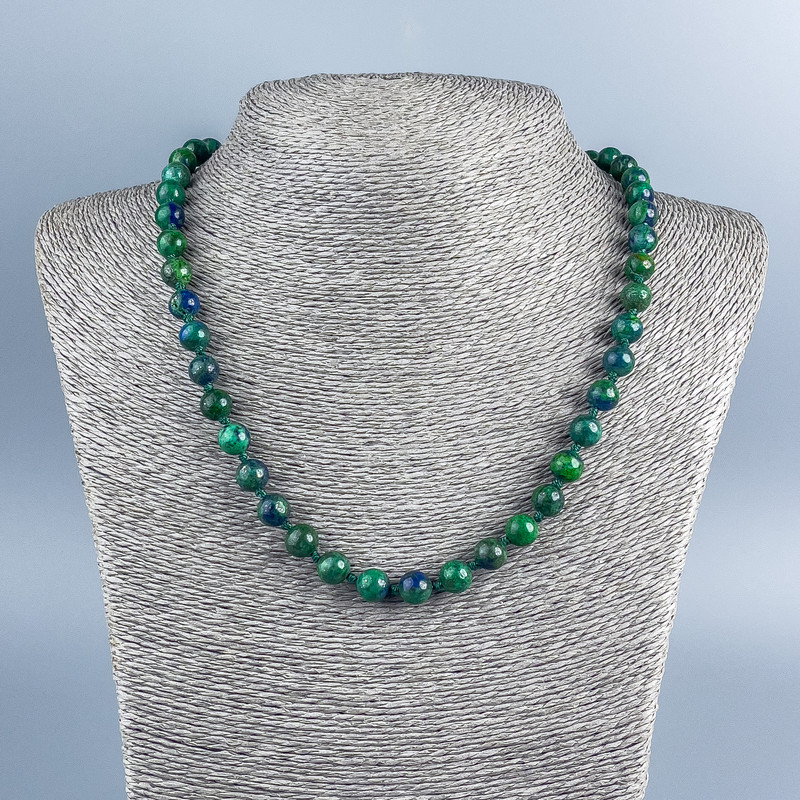 Azurite Natural Stone Necklace Smooth Bead 8mm Diameter, 48cm Length +