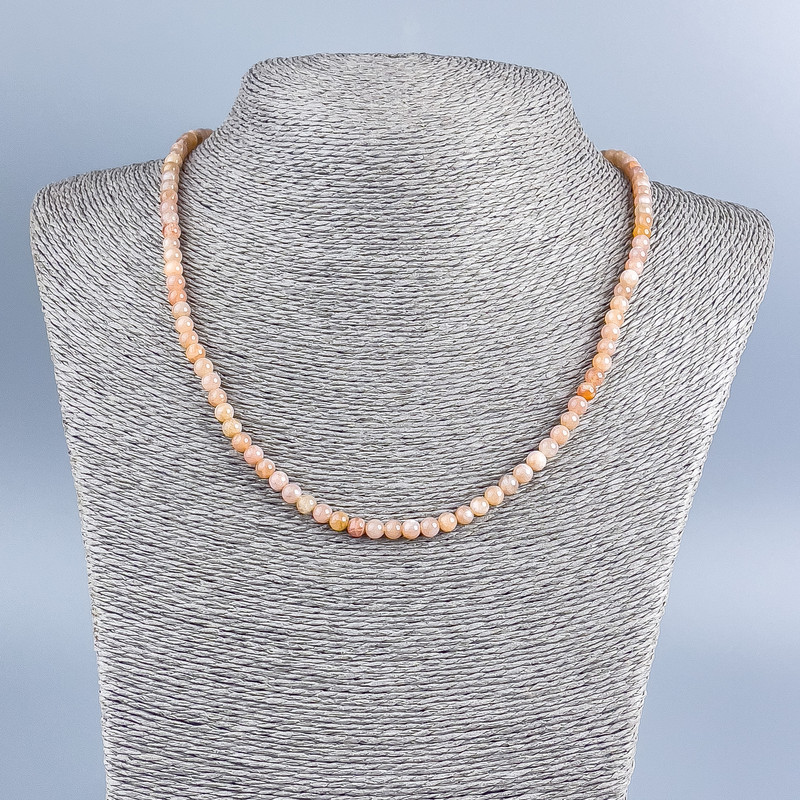 Natural Stone Necklace of Selenite Smooth Bead, 4.5mm Diameter, 48cm length +