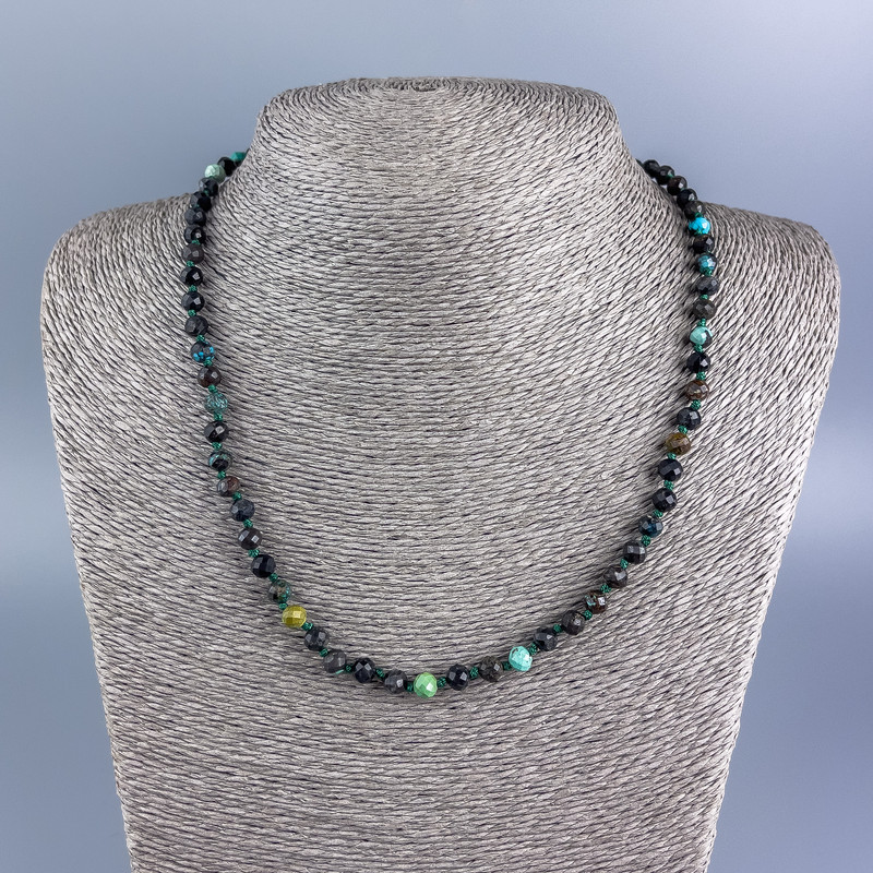 Chrysocolla Necklace with natural stone, faceted bead, 5mm diameter, 50 cm length +