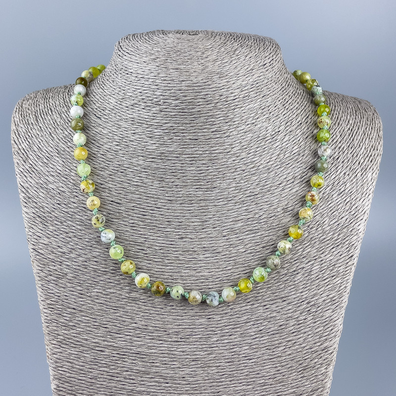 Necklace made of Natural Stone Green Opal smooth beads, diameter 7mm, length 52cm +
