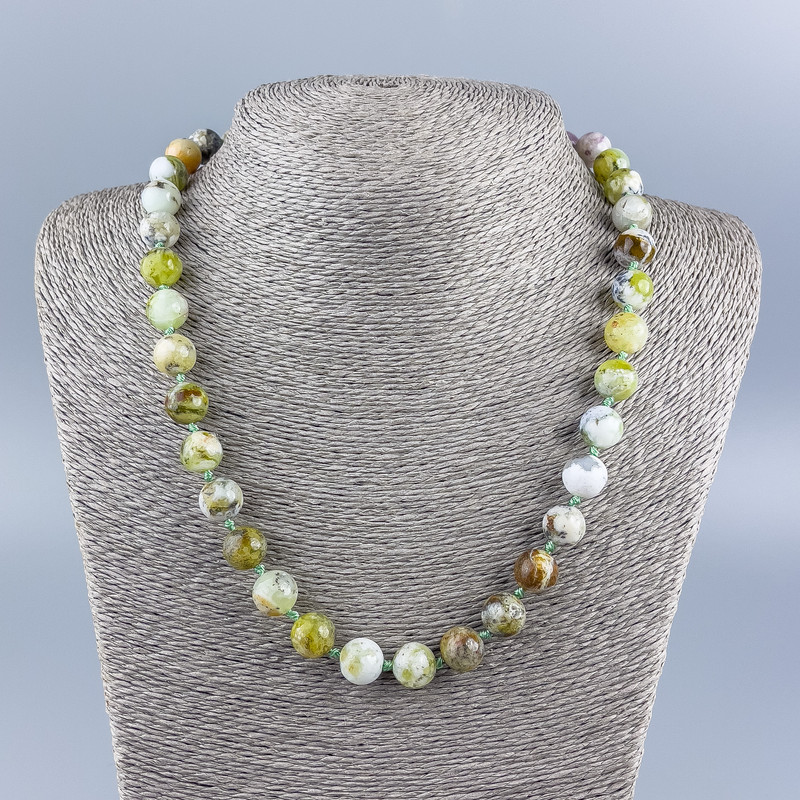 Necklace made of natural stone Green Opal smooth beads, 10mm diameter, 50 cm length +