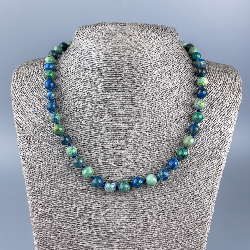 Chrysocolla and Lazurite Necklace with Smooth 8mm Beads, 48cm length