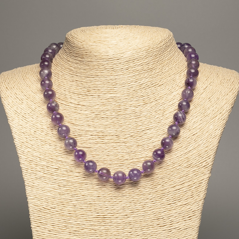 Amethyst Natural Stone Necklace Bead, Smooth Round 10.5mm, Length 48 cm