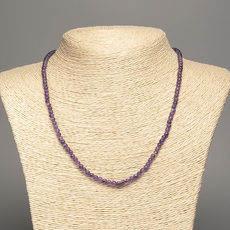 Natural Stone Necklace Amethyst Smooth Bead 4mm diameter, length 48cm