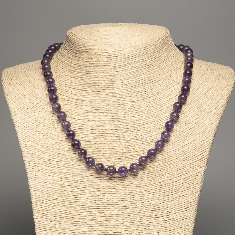 Natural Amethyst Necklace Beads, Smooth Round 8mm, Length 46cm ±