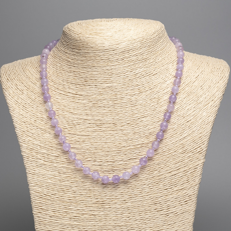 Amethyst Necklace (Tone-on-Tone Quartz) Smooth Bead, 6.5mm diameter, length 50cm