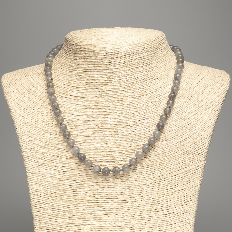 Necklace of natural Labradorite, smooth round beads 6.5 mm, length 48 cm