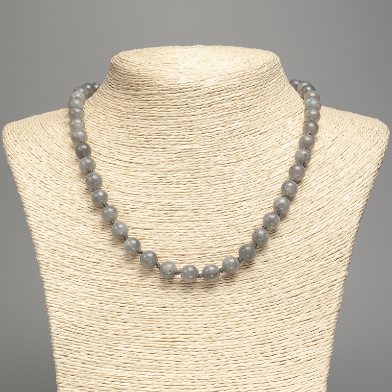 Labradorite Necklace with smooth round beads, diameter 8.5 mm, length 50 cm