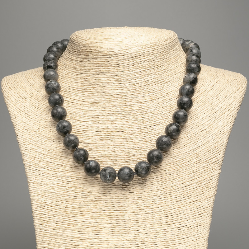 Black Larvikite Necklace (artificial acrylic) smooth beads, diameter 12.5mm ±, length 48cm ±