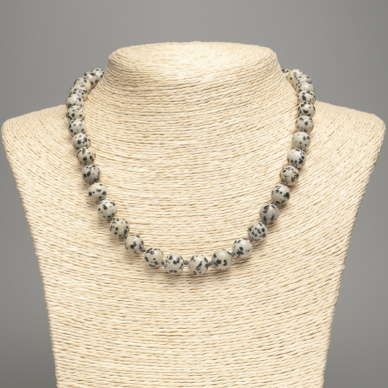 Dalmatian Jasper Bead Necklace (acrylic, individual beads) smooth sphere, diameter 10mm±, length 48cm ±