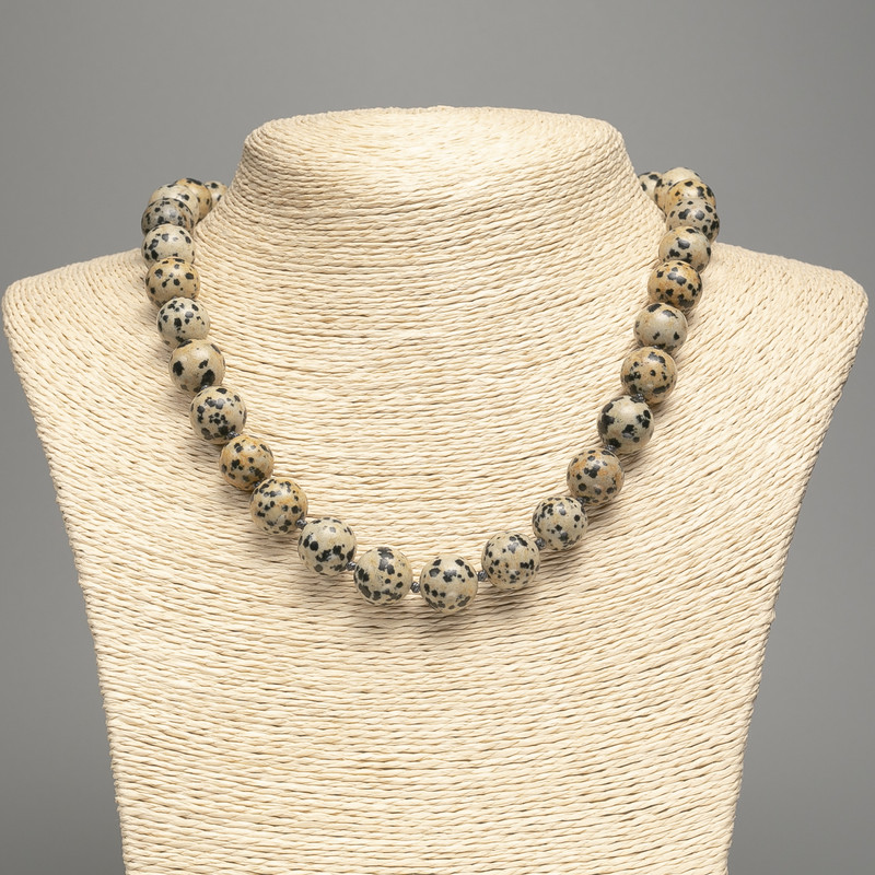 Dalmatian Jasper Necklace (aluminum-free imitation) smooth bead, diameter 12.5 mm±, length 48 cm ±