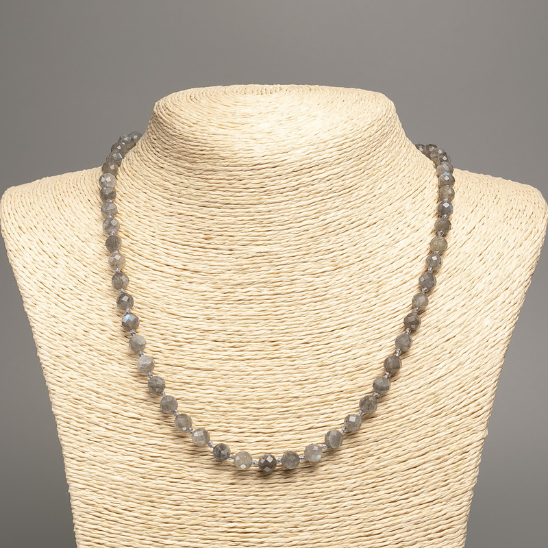 Labradorite Beaded Necklace with Faceted Round Beads, 6.5 mm Ø, 50 cm length