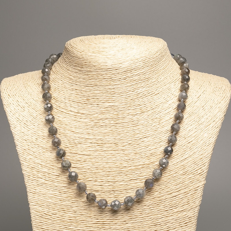 Necklace of Natural Labradorite - Faceted Round Beads, 8mm diameter, length 50cm ±
