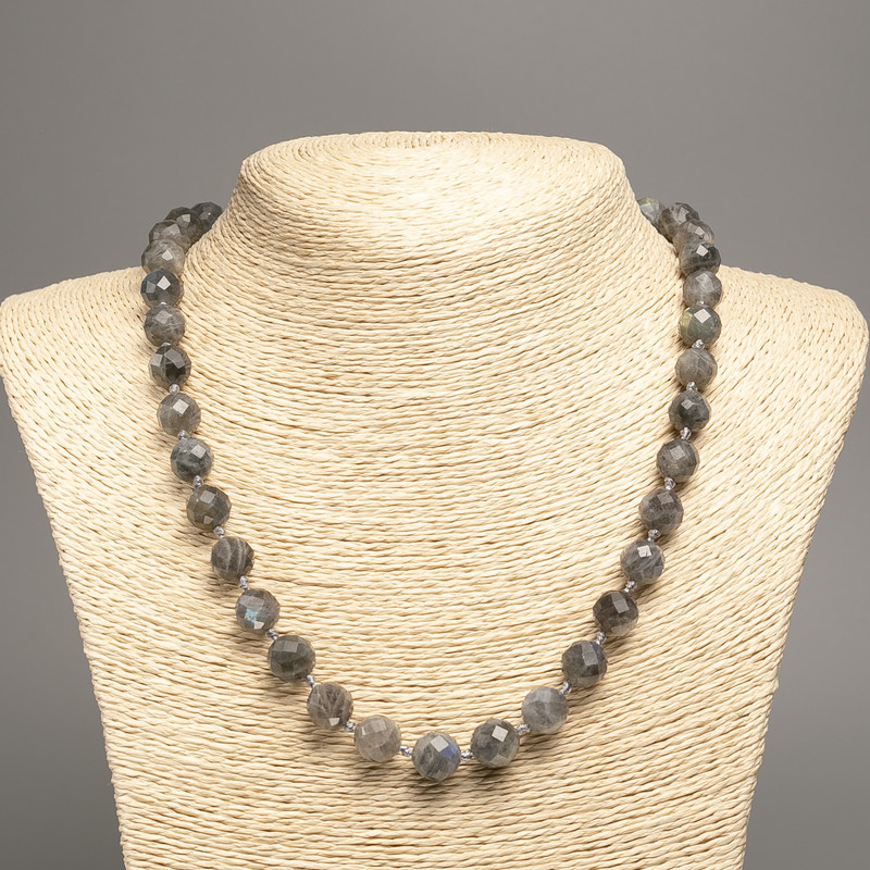 Labradorite Necklace with Faceted Round Beads, 10mm diameter, ~50 cm length