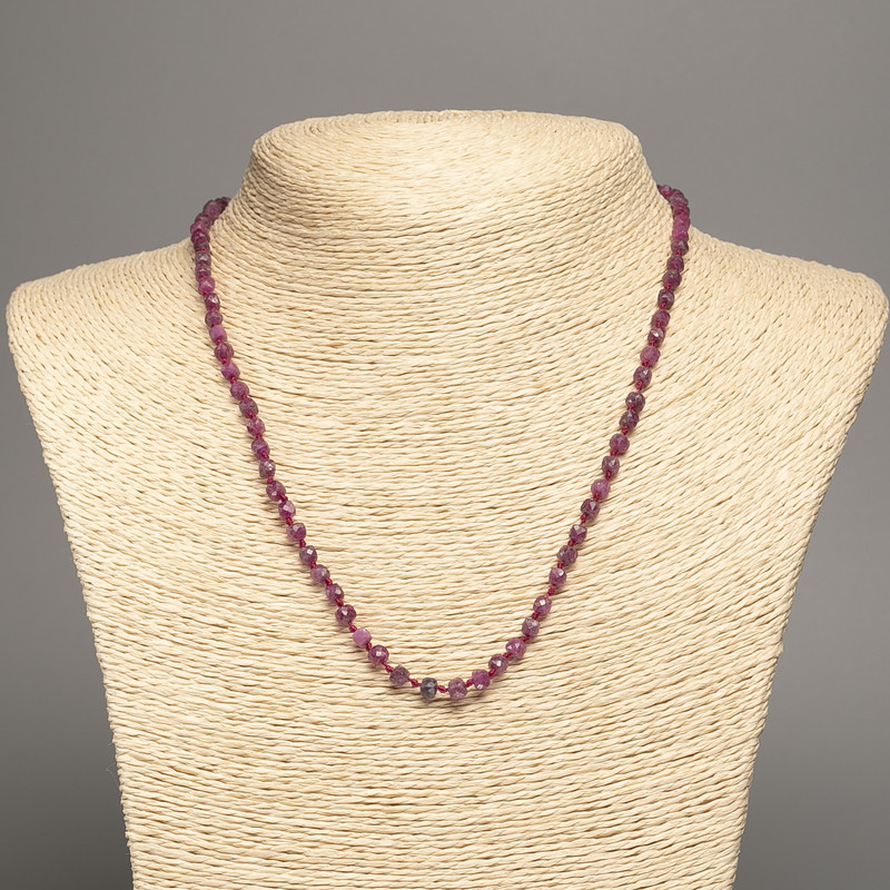 Necklace of Natural Stone: Rubellite Tourmaline, faceted cube, diameter 4x4 mm, length 48 cm