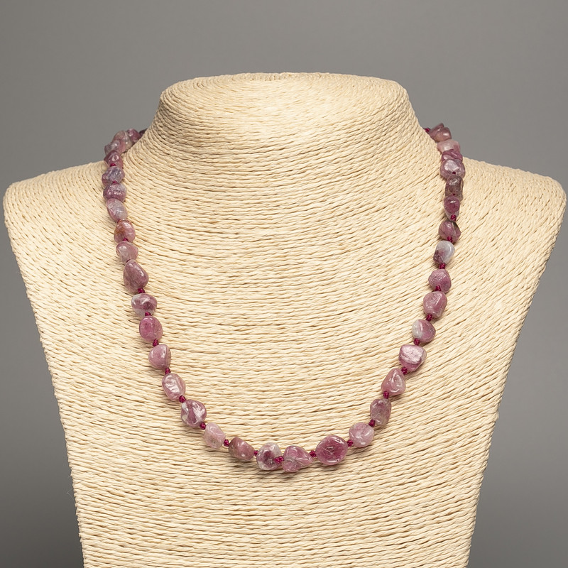 Necklace of Natural Stone Rubellite Tourmaline, faceted, 9x9mm, length 50cm