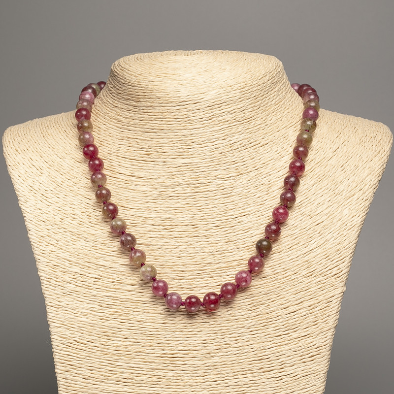 Polychrome Tourmaline Necklace (artificial) with Smooth Beads, 8mm diameter, length 48cm