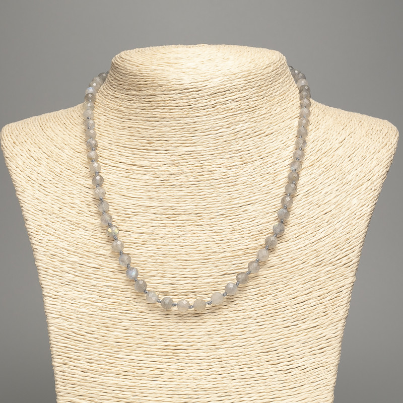 Necklace made of Labradorite, Faceted Ball 6mm, Length 50cm +