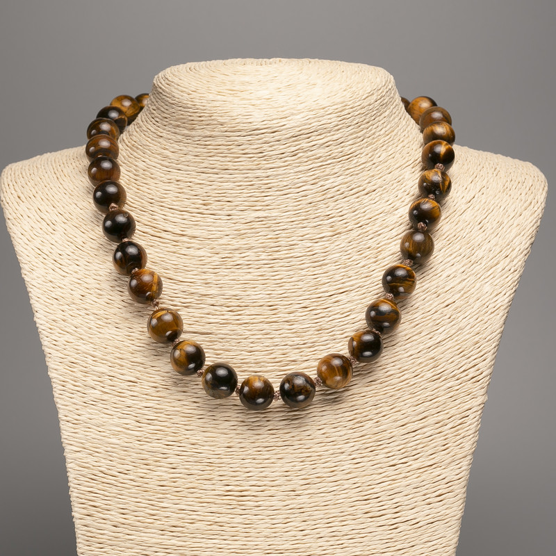 Tiger's Eye Bead Necklace with Smooth Round Beads, 12mm Diameter, 48cm Length +