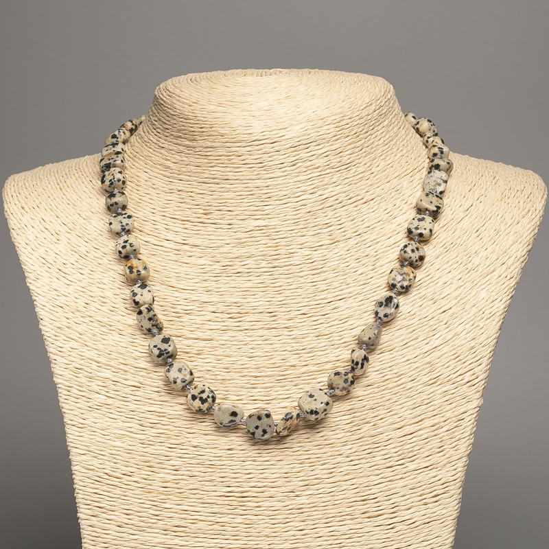 Dalmatian Jasper Bead Necklace, tumbled, 10x8 mm, 48 cm length +
