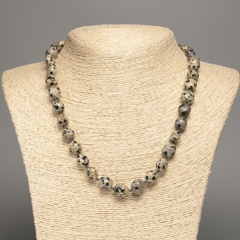 Dalmatian Jasper Beads Necklace, Round Faceted 10×11mm, 48cm Length