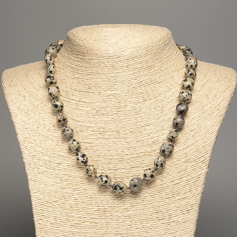 Dalmatian Jasper Beads Necklace, Round Faceted 10×11mm, 48cm Length
