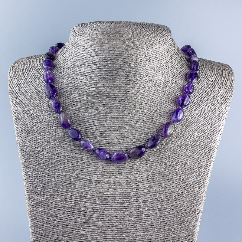 Amethyst Gemstone Bead Necklace with Faceted Beads, diameter 13×11 mm, length 46 cm
