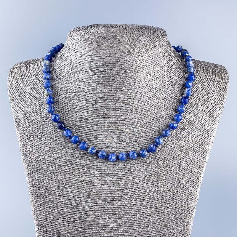 Sodalite Necklace with Natural Stone, Faceted Round Beads, 7 mm dia., length 48 cm ±