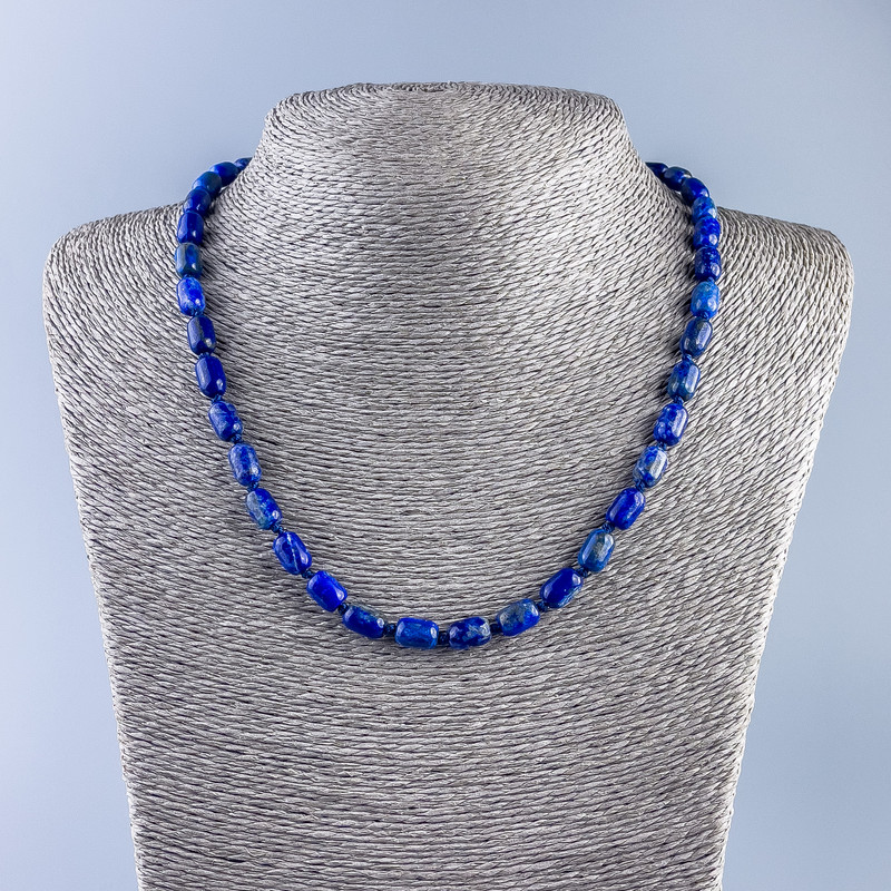 Necklace of natural stone Lapis Lazuli Barilo beads, diameter 9×6 mm ±, length 48 cm ±