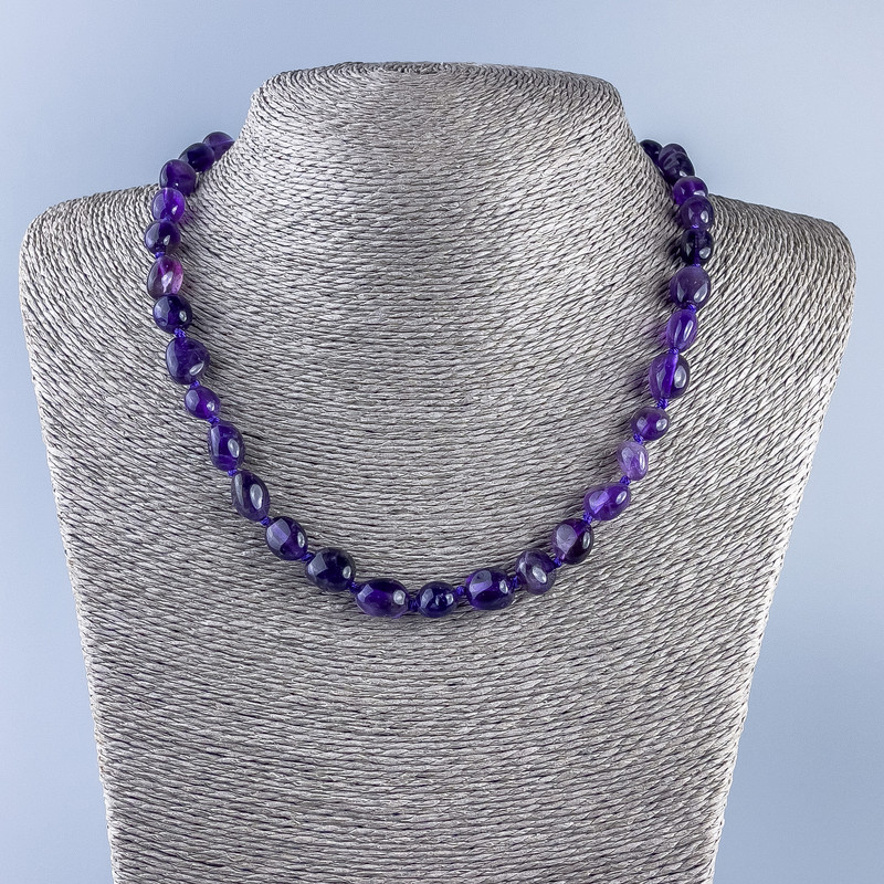 Amethyst Beads Necklace with Faceted Stone, diameter 10×7 mm, length 48 cm