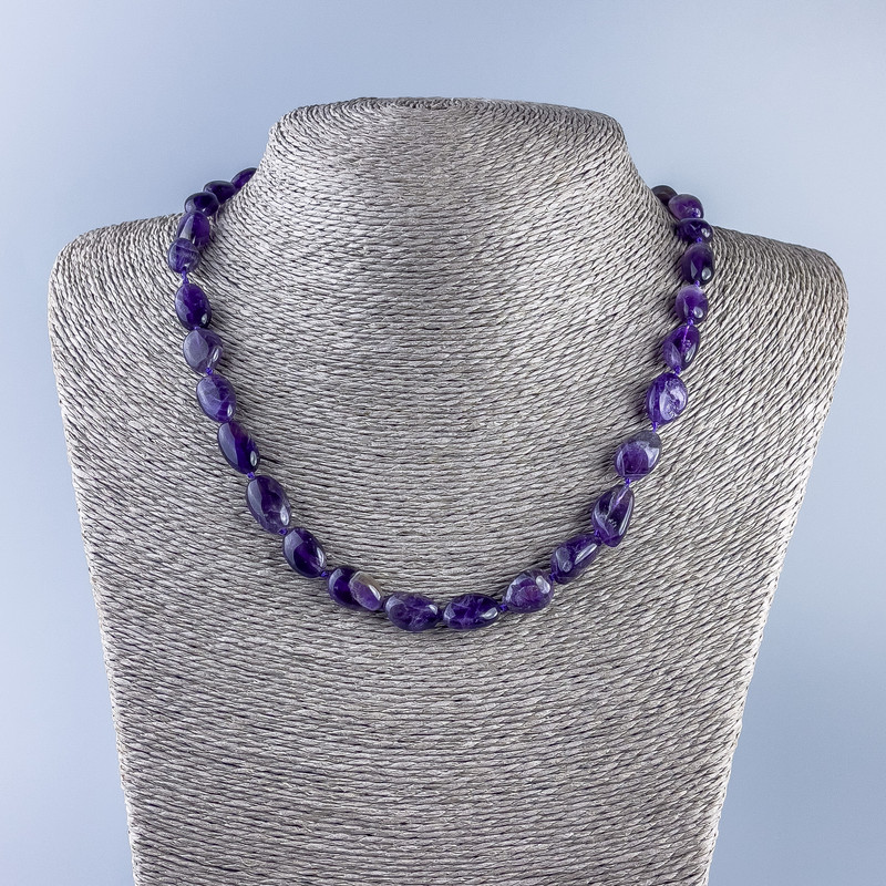 Necklace of Natural Amethyst, faceted, diameter 13x8mm, length 46cm