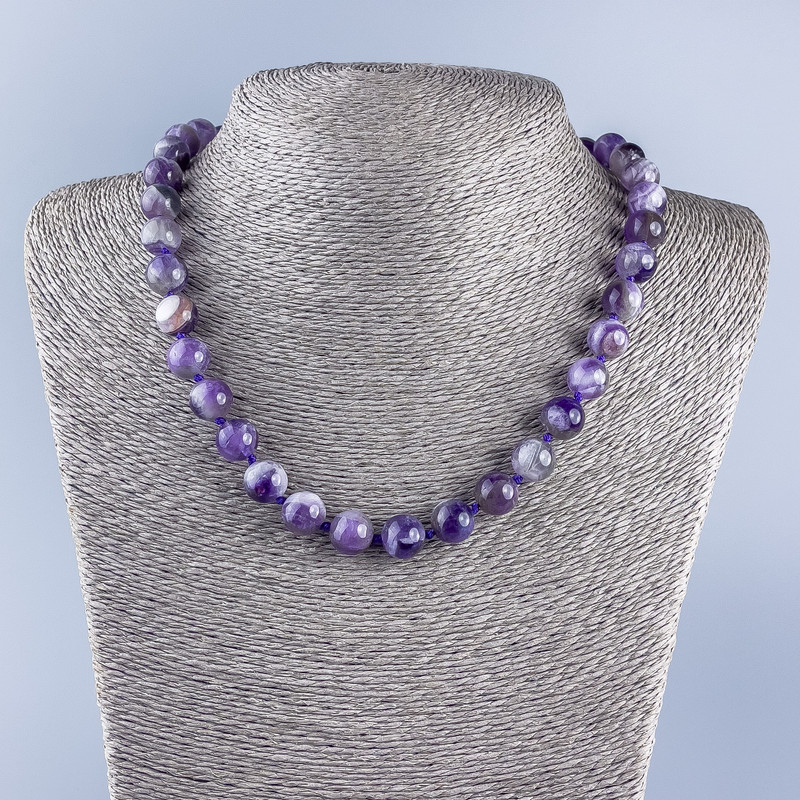 Natural Stone Beaded Necklaces Amethyst Smooth Bead, 10mm diameter, length 48cm +-
