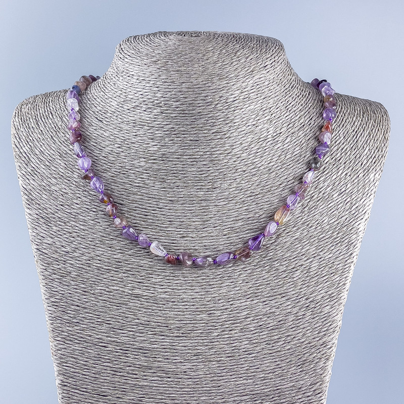 Natural Amethyst Beaded Necklace, Faceted, 8x5mm diameter, 53cm length ±