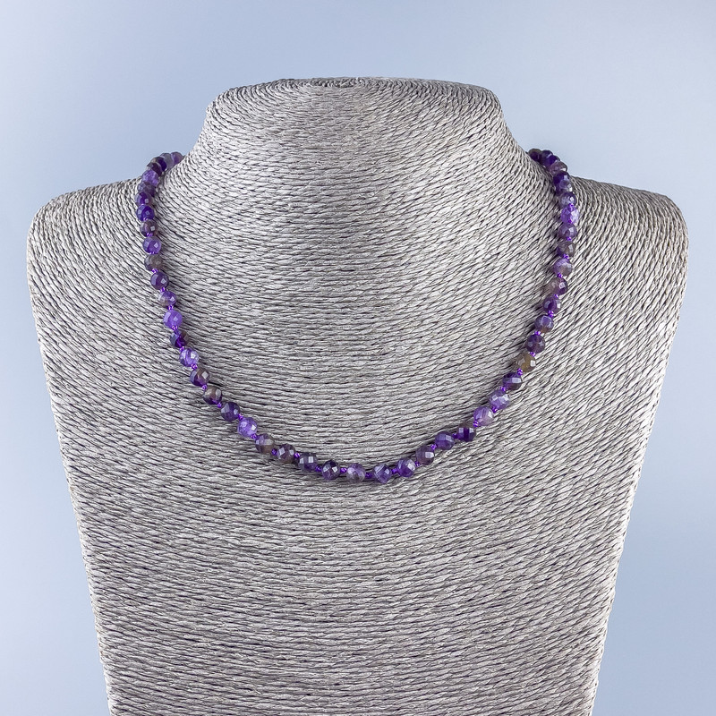 Natural Stone Necklace Amethyst Faceted Bead Ball, 5.5 mm dia, length 50 cm