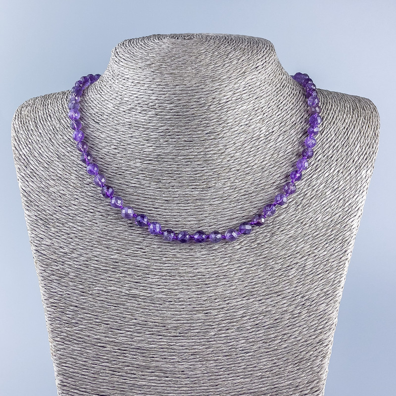 Necklace made of Natural Amethyst - faceted round beads, 6mm diameter, length 48"