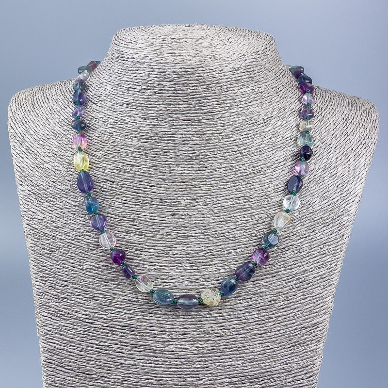 Necklace made of natural fluorite, faceted round beads 7x11-6x8 mm+, length 52 cm +