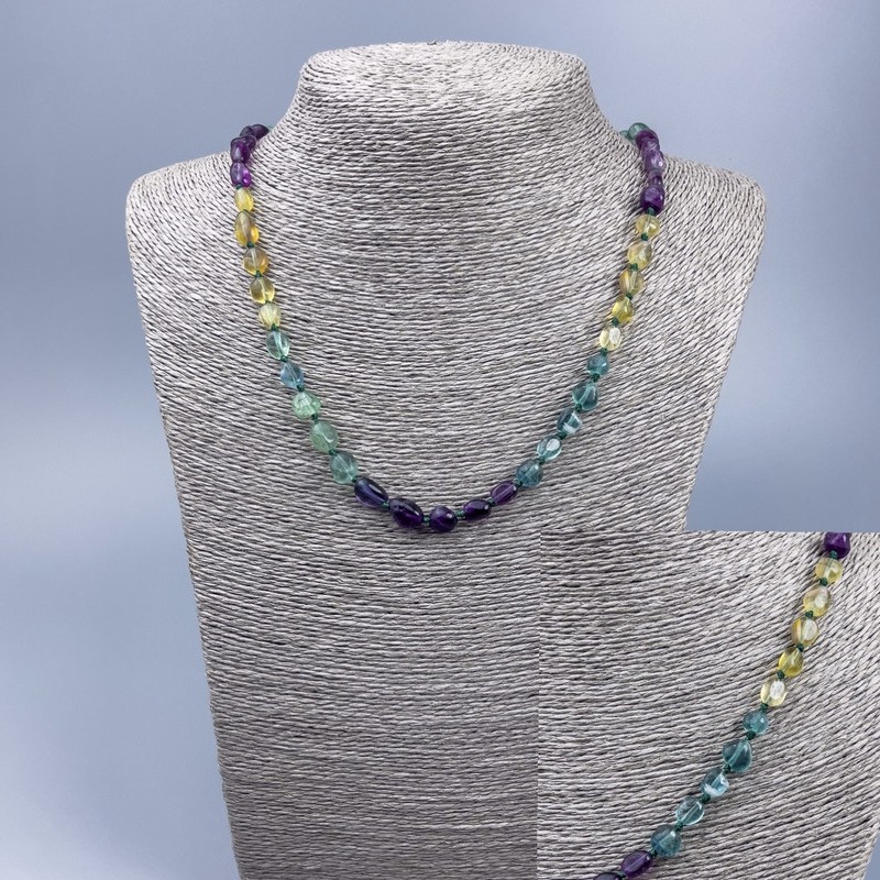 Natural Stone Bead Necklace Fluorite faceted, diameter 7x11-6x7mm+-, length 52cm +